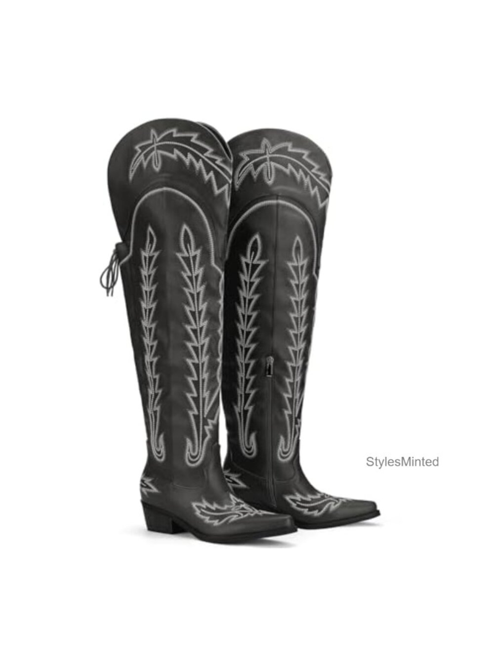 Women's Rhinestone Cowboy Boots Embroidered Western Booties Low Heel Side